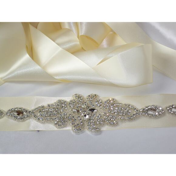 Rhinestone applique ivory bridal belt sash, wedding dress rhinestone belt sash - Picture 2 of 6